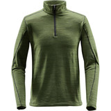 A green men's base thermal 1/4 zip jumper with textured fabric and long sleeves. It features a zip collar and has a branding logo.