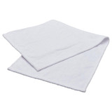 A white sublimation sports towel with a soft, plush texture, featuring a logo. Ideal for gym and outdoor activities.