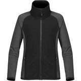 A women's black and grey microfleece jumper with a zip front and high collar, featuring a logo on the side.