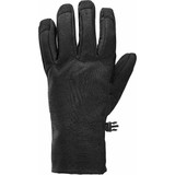 A pair of black softshell gloves with a textured grip and a small adjustable strap.