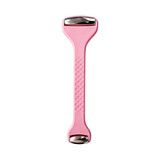 A pink double-headed ice massager roller with silver accents, featuring a textured grip.