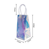 A PVC laser wine ice bag with an iridescent design and clear handles, measuring 25cm tall and 11cm wide.