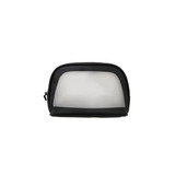 A waterproof transparent cosmetic bag in black with a clear front panel and a sleek design. It has a zipper closure.