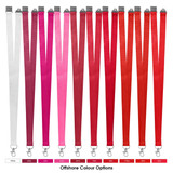 A selection of 10mm polyester lanyards in various shades of white, pink, and red, featuring clips and branding.