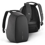 A grey backpack with a sleek design, featuring adjustable straps and a padded back for comfort. A grey backpack with a sleek design, featuring adjustable straps and a padded back for comfort.