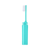 A foldable toothbrush in a vibrant turquoise casing, designed for travel and convenience.
