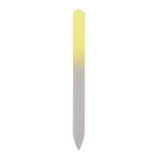 A gradient glass nail file featuring a yellow and clear colour transition, with a smooth pointed tip.