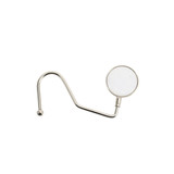 A round curved desk hook in a shiny silver finish, featuring a circular hook and a long, flexible arm.