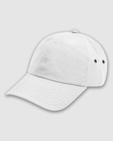A white washed baseball cap with ventilation eyelets and a curved brim. It features a logo.