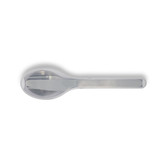 A stainless steel spoon from the Juniper Cutlery Set, featuring a sleek and polished design.