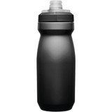 A drink bottle in plain black with a grey cap and a logo on the side.
