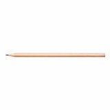 A wooden graphite pencil with a round barrel and sharpened tip, featuring a simple design and a subtle logo.
