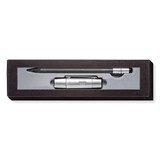 A sleek pencil set in a black box, featuring a silver pencil and a silver pen with a stylish design.