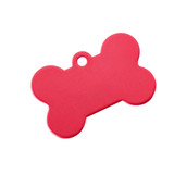 A red bone-shaped pet ID tag with a hole for attachment, featuring a smooth, matte finish.