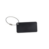 A square aluminium luggage tag in black, featuring a metal attachment loop and a simple design.