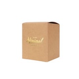 A large square gift box in kraft brown with a glossy gold logo, featuring a smooth, folded top.