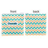 A reusable food pouch with a zipper closure, featuring a chevron pattern in teal, yellow, and white, with a logo.