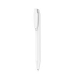 A creamy white plastic pen with a clip and a smooth barrel design. The pen features a logo on its surface.