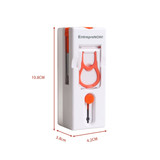 A sleek white cleaning kit with orange accents, featuring a compact design and measurement indicators on the side.