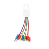 A 6-in-1 charging cable featuring blue, green, red, yellow, and white connectors, with a handle for easy carrying.