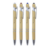 A set of four Napoli Bamboo Pens in natural bamboo with black, blue, red, and green ink options. Each pen features a silver clip and branding. A set of four Napoli Bamboo Pens in natural bamboo with black, blue, red, and green ink options. Each pen features a silver clip and branding.