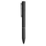 A sleek black metal pen with a clip and a subtle silver band. Appears elegant and modern. A sleek black metal pen with a clip and a subtle silver band. Appears elegant and modern.