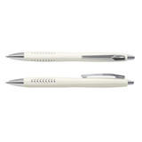 A dual set of Topaz Pens in a creamy white colour with silver accents and a branded logo.