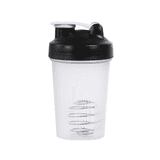 A drink bottle in clear plastic with a black flip-top lid and a branding logo. Features measurement markings on the side. A drink bottle in clear plastic with a black flip-top lid and a branding logo. Features measurement markings on the side.