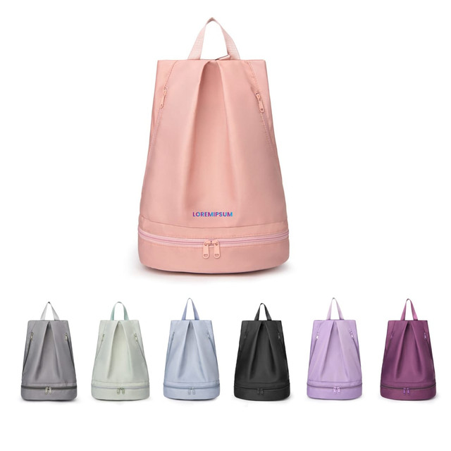 A pink Wet And Dry Separation Backpack with a handle, featuring a zip closure, available in multiple colours.