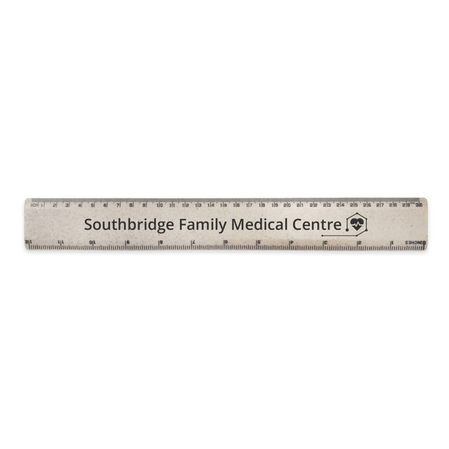 A 30cm wheatstraw ruler in a light beige colour, featuring a logo and measurement markings.