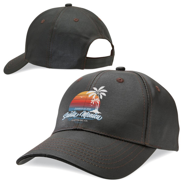 A dark brown cap with a logo, featuring an adjustable back and a curved brim.