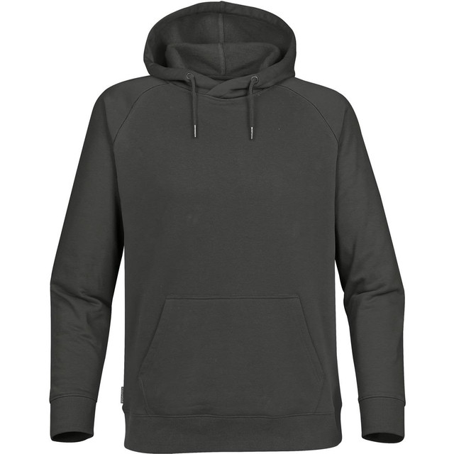 A dark green hoodie featuring a kangaroo pocket and a hood, with a logo on the front.