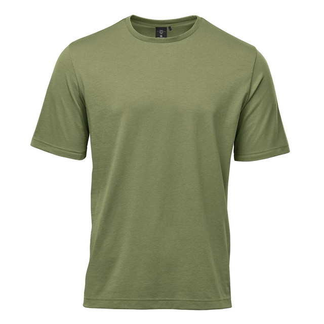 A green Men's Settebello Tee, featuring short sleeves and a crew neckline. It includes a logo on the label.