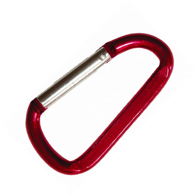 A red 6cm carabiner with a silver locking mechanism, featuring a sleek, oval design and a branded logo.