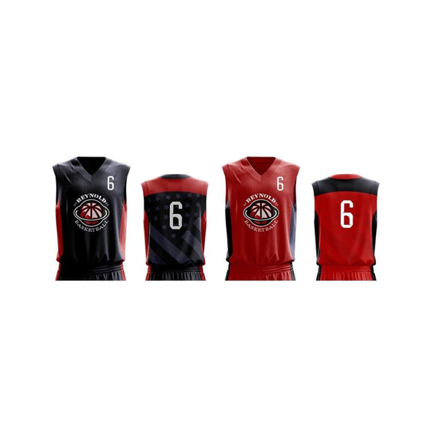 Reversible singlet featuring a black side with a logo and a red side with a logo, both displaying the number 6.