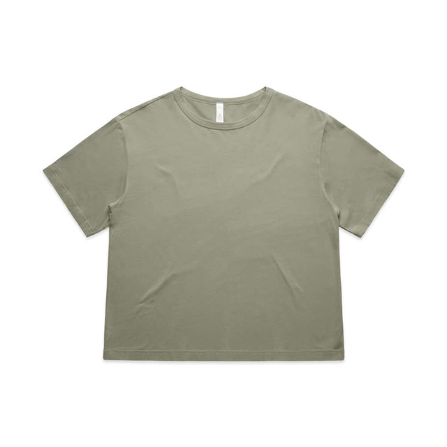 A green T-shirt featuring a loose fit design and a round neckline. It has a logo on the label. A green T-shirt featuring a loose fit design and a round neckline. It has a logo on the label.