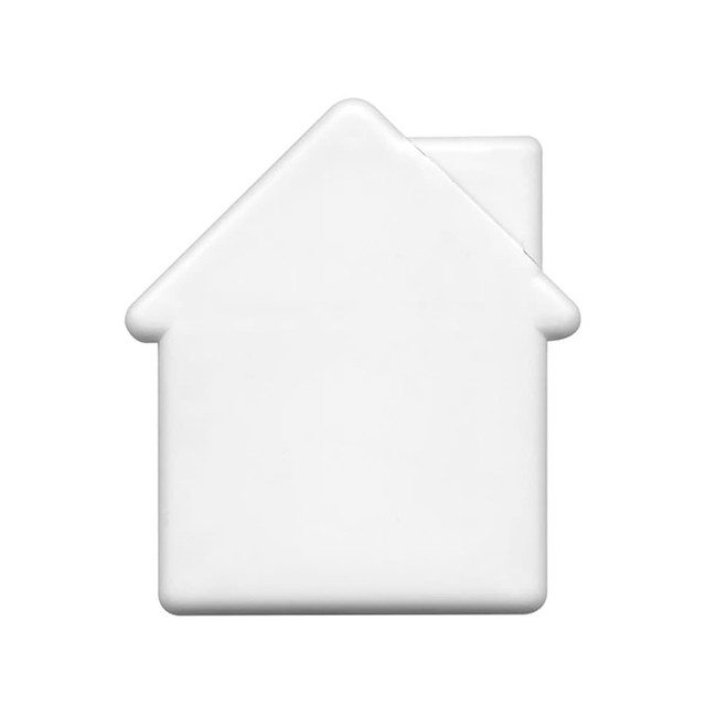 A house-shaped mint card in white, featuring a simple, smooth design. It includes a branding logo.