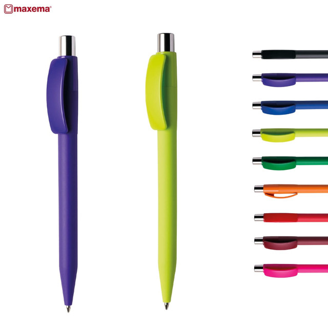 Two plastic pens in purple and green, alongside a variety of colourful pens in shades of blue, pink, orange, and black. Two plastic pens in purple and green, alongside a variety of colourful pens in shades of blue, pink, orange, and black.