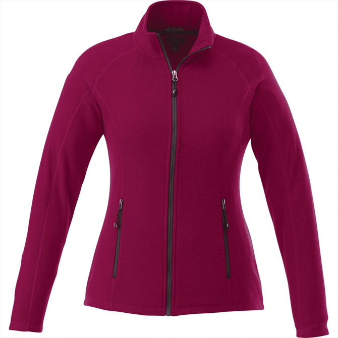 A women's polyfleece jacket in a vibrant magenta, featuring a zip front and side pockets. It has a small logo.