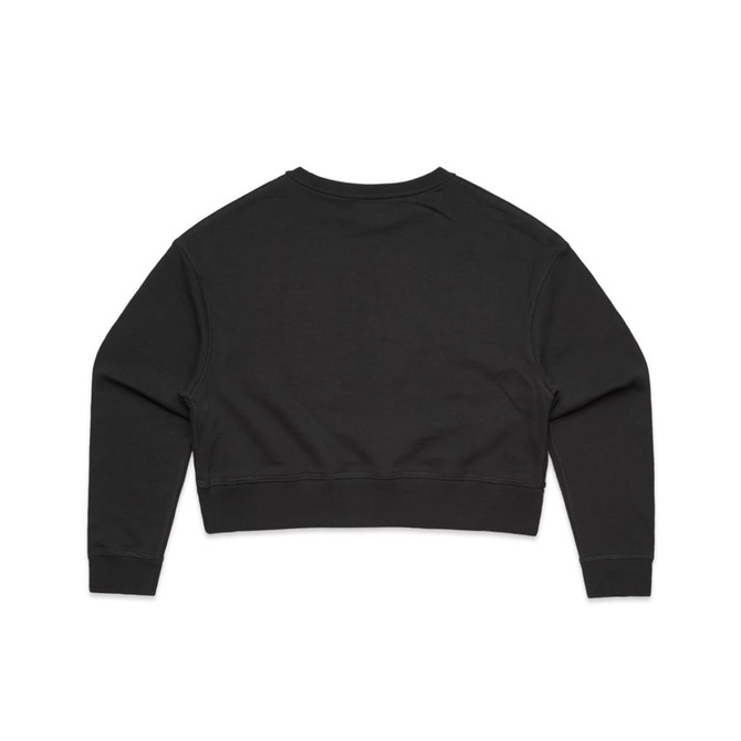 A black cropped jumper with long sleeves and a simple design, featuring a logo on the back.