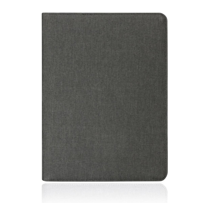 A grey executive tech folder with a smooth finish and a simple design, featuring a logo on the cover.