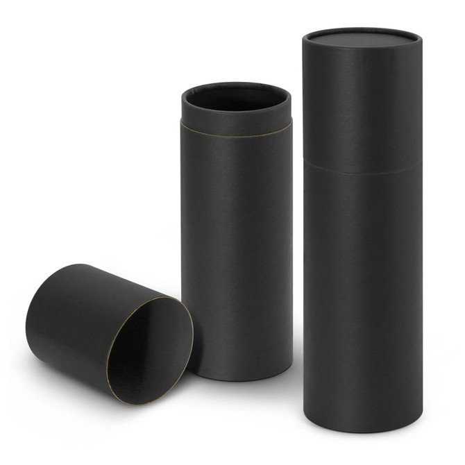 A drink bottle gift tube set in black, featuring two tall tubes and one shorter tube, each with a smooth finish.