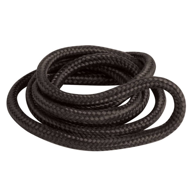 A coiled 4mm black lanyard cord made from braided material, showcasing a smooth, textured finish.
