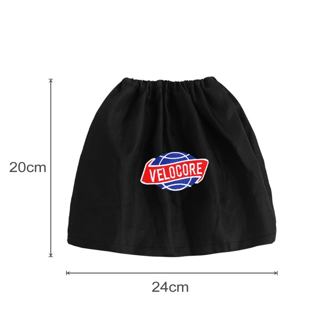 A black drawstring bag with an embroidered logo in red and blue. The dimensions are 20cm high and 24cm wide.