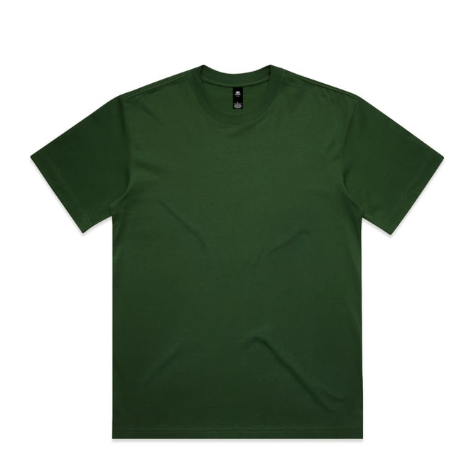 A green Box Tee with a relaxed fit, featuring short sleeves and a simple design. It has a label on the inside.