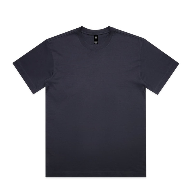 A dark grey Box Tee with a relaxed fit and short sleeves, featuring a logo on the tag.