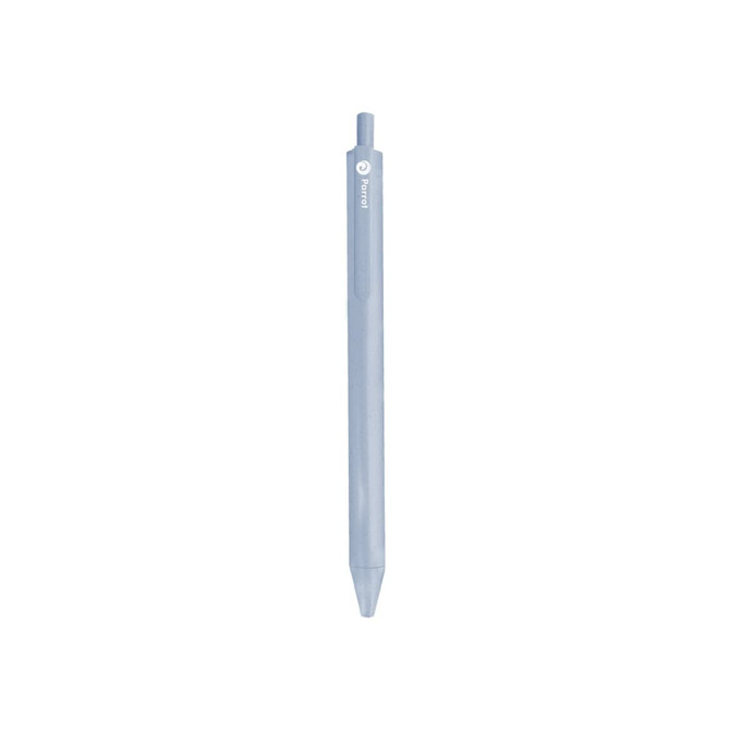A blue ballpoint pen made from wheat straw material, featuring a logo on its surface.