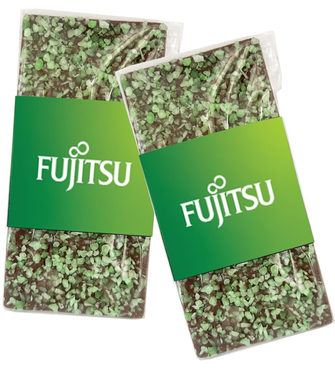 Premium Chocolate Peppermint Crystals in a green and clear packaging, featuring a branding logo.