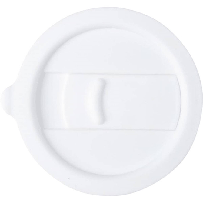 A drink bottle lid in white, featuring a sliding closure mechanism. It has a smooth surface and a rounded shape.
