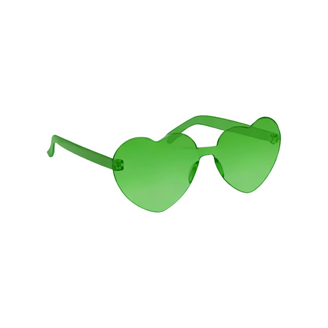 Green heart-shaped sunglasses with a sleek design and large lenses, ideal for adding a fun touch to any outfit.